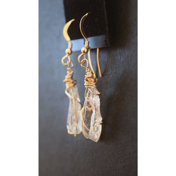 Large Dangle Earrings, Large Gold Wire Wrapped Earrings, Gift for Bride - Picture 2 of 4